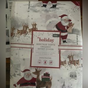 Pottery Barn Kids Santa and Reindeer Duvet Cover - Red and White